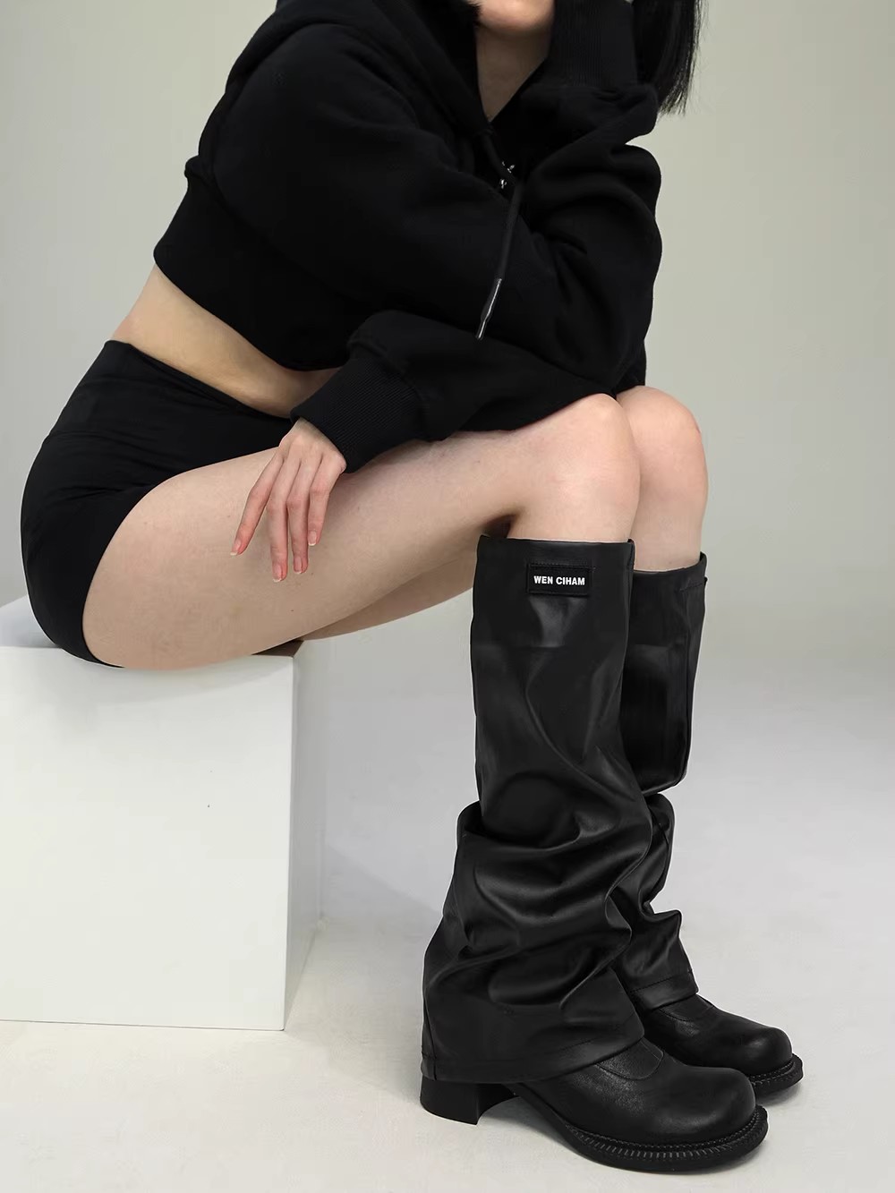 Women's PU Leather Leg Ankle K - Knee Sleeve Pair ulasan dan harga